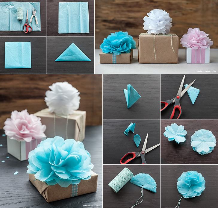 DIY Mini Tissue Paper Pom Pom Flower Gift Toppers