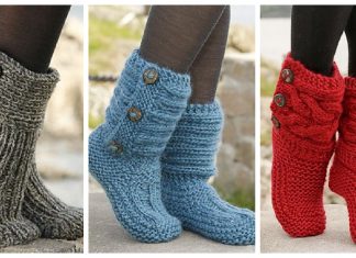 DIY 8 Knitted & Crochet Slipper Boots Free Patterns