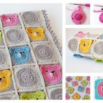 Crochet Teddy Bear Granny Square Baby Blanket