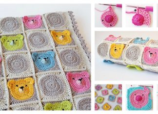 Crochet Teddy Bear Granny Square Baby Blanket