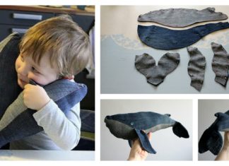Stuffed Baby Whale Made of Old Denim Jeans