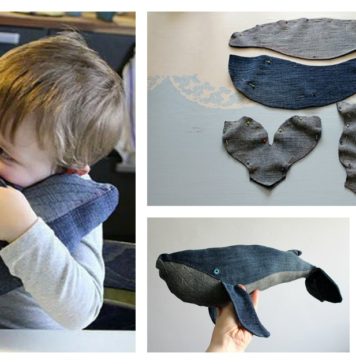 Stuffed Baby Whale Made of Old Denim Jeans