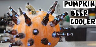 Creative Halloween Party Beverage Cooler Made Out of a Pumpkin