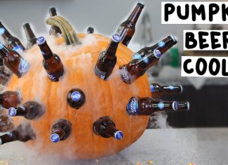 Creative Halloween Party Beverage Cooler Made Out of a Pumpkin