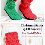 Adult Christmas Santa and Elf Booties Free Crochet Patterns