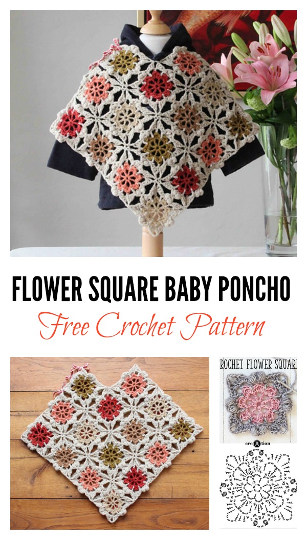 Free Flower Square Baby Poncho Crochet Pattern