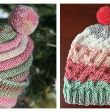 Swirled Ski Cap with Pom Pom Free Knitting Pattern