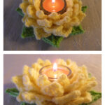 Flower Tealight Lotus Candle Holder Free Crochet Pattern