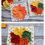 Leaves Granny Square Free Crochet Pattern and Video Tutorial