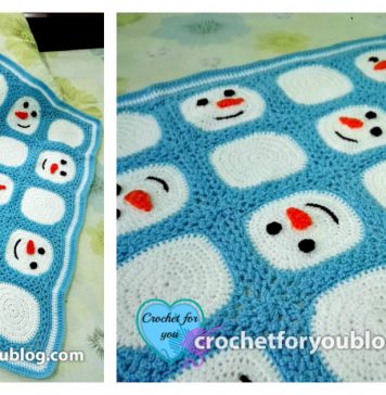 Snowman Granny Square Blanket Free Crochet Pattern