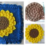 Crocodile Stitch Sunflower Square Free Crochet Pattern