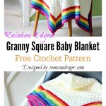Rainbow Edged Granny Square Baby Blanket Free Crochet Pattern