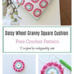 Daisy Wheel Granny Square Cushion Free Crochet Pattern