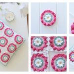 Daisy Wheel Granny Square Cushion Free Crochet Pattern