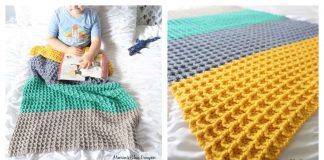 Waffle Stitch Color Block Blanket Free Crochet Pattern