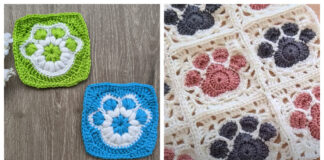 Paw Print Square Motif Free Crochet Pattern