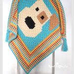 C2C Puppy Dog Blanket with Block Stitch Border Free Crochet Pattern