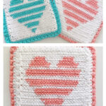 Striped Heart Hot Pad Free Crochet Pattern and Video Tutorial