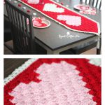 C2C Valentine’s Heart Table Runner Free Crochet Pattern