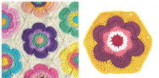Vintage Flower Hexagon Motif Free Crochet Pattern