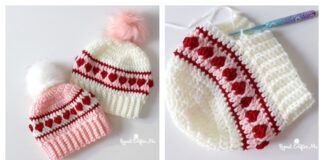 Hearts in a Row Hat Free Crochet Pattern and Video Tutorial