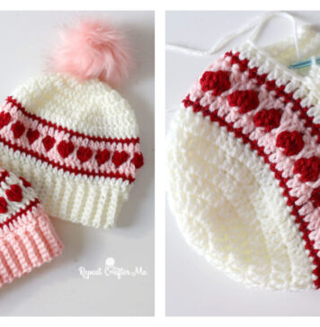 Hearts in a Row Hat Free Crochet Pattern and Video Tutorial