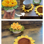 Sunflower Coasters in Basket Crochet Pattern and Video Tutorial