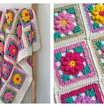 Floral Granny Square Blanket Free Crochet Pattern