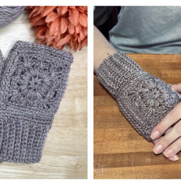 Winter Flower Wrist Warmers Free Crochet Pattern